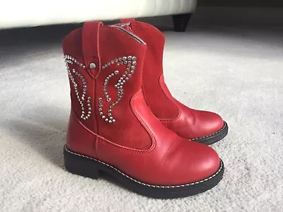 Girls Real Leather Suede Swarovski Butterfly Crystal Naturino Red Boots Size 24 • £29.95