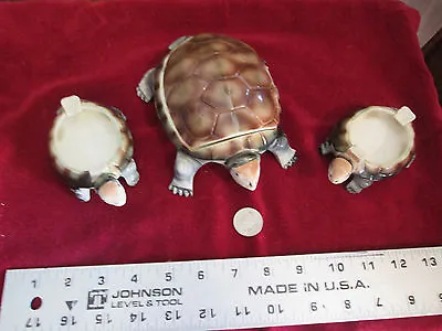 Vintage Rare Lipper & Mann Porcelain Turtles Cigarette Holder With Ashtrays Set  • $69.99