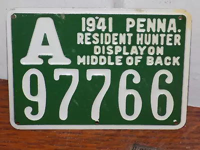 Vintage 1941 PA A #97766 Tin Embossed Hunting License • $55