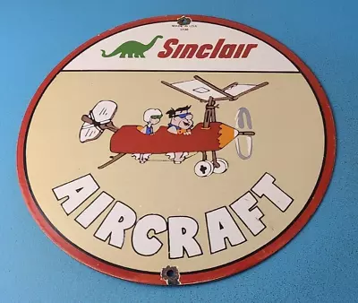 Vintage Sinclair Gasoline Sign - Flintstones Aircraft Gas Pump Porcelain Sign • $142.47