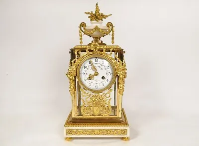 Louis XVI Cage Pendulum White Marble Bronze Gold Napoleon III 19th Century • $1024.32