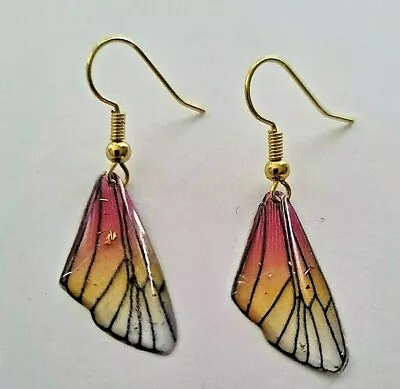 Butterfly Wing Earrings Drop Pink Yellow Insect Gift Tropics Gold Glitter Fairy • $9.95