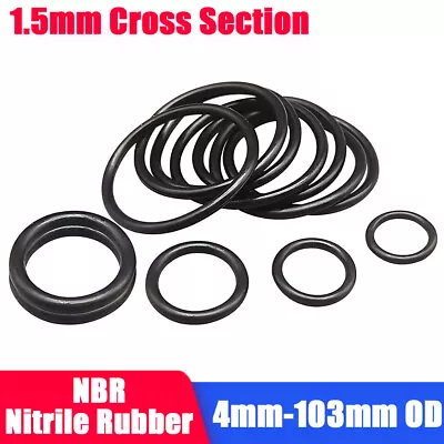 1.5mm Cross Section O-Rings NBR Nitrile Rubber 4mm-103mm OD Oil Resistant Seals • £3.30