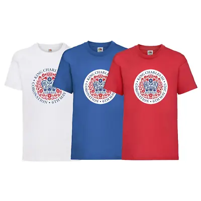 Kids T-Shirt King Charles Monarch Coronation Union Jack Gift Short Sleeve Tee • £12.99