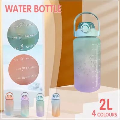 2L Water Bottle Motivational Drink Flask With Time Markings BPA Free Sports Gym • $13.18