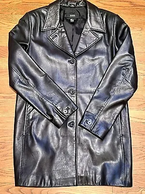 Long Soft Black Leather Jacket / Trench Coat. Large Alfani 3 Button OuterWear • $39