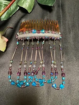 Vintage Chipeta Dangling Art Glass Facet Bead Hair Comb • $19.99