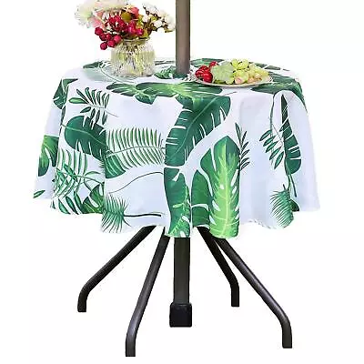 52 Inches Outdoor Waterproof Tropical Round Tablecloth With Umbrella Hole For... • $23.75