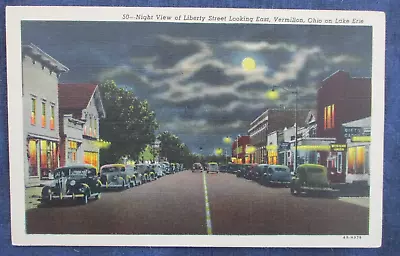 1940s Vermillion Ohio On Lake Erie Street Scene At Night Postcard • $4.99