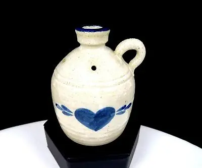 Vintage Pinewood Valley Salt Glaze Pottery Cobalt Heart 3 5/8  Mini Jug Pitcher • $17.47