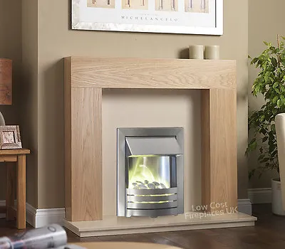 Electric Oak Silver Cream Stone Effect Wall Fire Fireplace Suite Large Lights 54 • £637