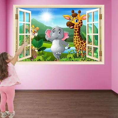£23.99 • Buy Cartoon Animals Jungle Wall Art Stickers Mural Decal Print Kids Room Decor HE1