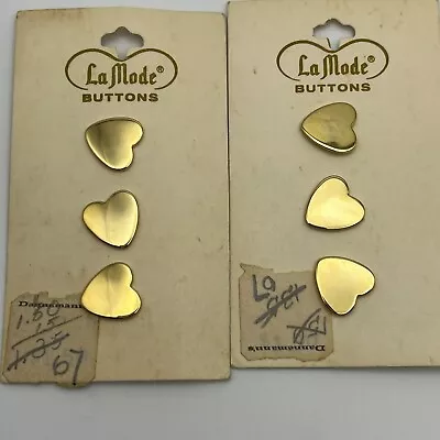 Lot 2 Gold Tone Heart Buttons Sz 20 - 1/2  France By La Mode Vintage #50103 • $8.99