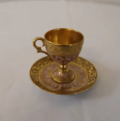 Vintage G. Dumas Fils France Limoges Demitasse  Cup Saucer Pink Gold  Embossed • $79