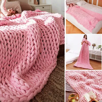 Women Indoor Chunky Cable Knit Hand Woven Sofa Bed Chair Blanket Throw Uk • £31.95