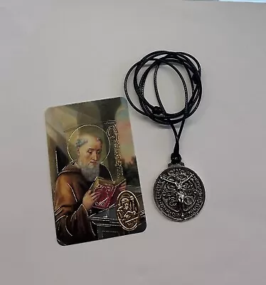 Medalla De San Benito St Saint Benedict - Oxidized Silver Tone 1.5 Round Medal • $11.99