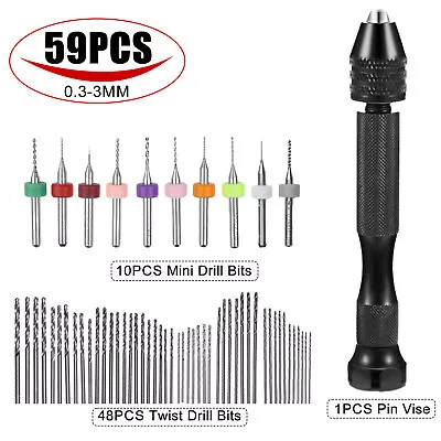 59 Pcs Precision Pin Vise Tools Mini Micro Hand Twist Drill Bits Set Rotary Kit • $9.55