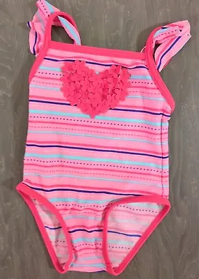 JOHN LEWIS Baby Girls 6-9 Months Pink Striped Swimming Costume (A39) • £1.50