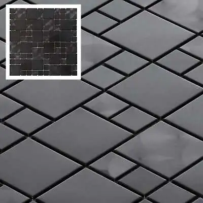 Black Brushed Stainless Steel Metallic Black Mirror Metal Mosaic Tile Backsplash • $3.99