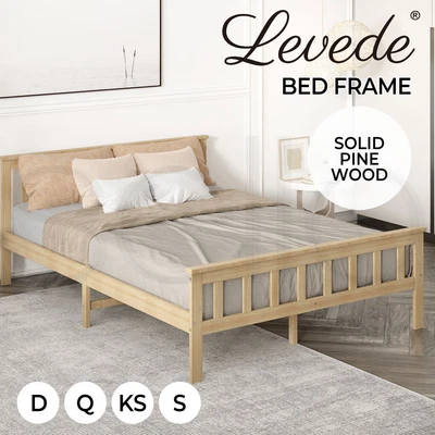 $109.99 • Buy Levede Wooden Bed Frame Queen Double Rustic Mattress Base Solid Timber Pine Wood