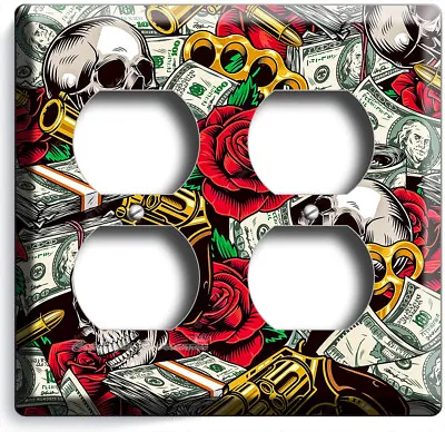 Money Dollars Skull Guns Red Roses Light Switch Outlet Wall Plate Art Room Decor • $21.99