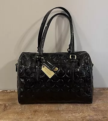 Coach Peyton OP Art Patent Leather Shoulder Satchel Bag Purse Black | F26962 • $89.99