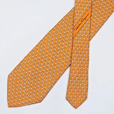 Salvatore Ferragamo Tie Necktie Gancini Logo Dog Ball On Orange • $66
