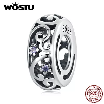 Wostu 925 Sterling Silver Luster Spacer Bracelet Charm Bead Fit Women DIY Gift • $6.62