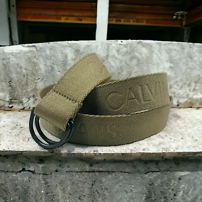 Calvin Klein Belt Beige Canvas Cotton Webbing Size 48 Double D Ring Military • $19.99