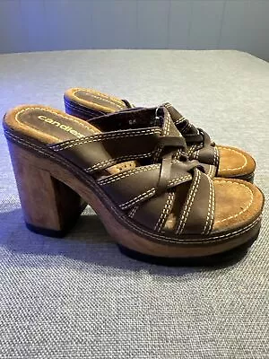 Vtg Candies Sandals Women’s 6 Chunky Wood Platform Rubber Leather Slip Heels NEW • $46.99