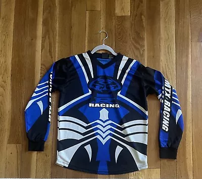 MTX MOTOCROSS Jersey Medium 14-16 Blue & Black Racing Logo Polyester Dual Sided • $10