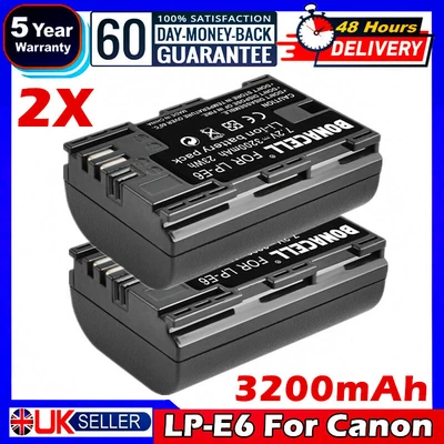 £17.99 • Buy 2x LP-E6 Battery For Canon EOS 5D Mark III Mark II 6D 7D 60D 70D 80D 60Da Camera