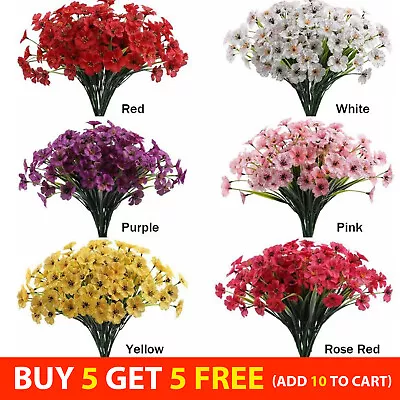 Artificial Flowers Plastic Fake Plants UV Resistant Garden Decor Home Outdoor • £1.99