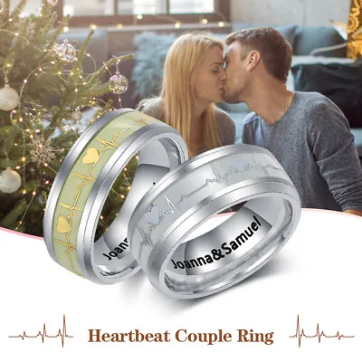 Personalized Men Women Promise Luminous Rings Sets Stainless Steel Couples Band • $8.70