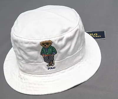 Polo Ralph Lauren Polo Bear Preppy Bucket Hat Fishing Cap White Cotton $79 • $53.99