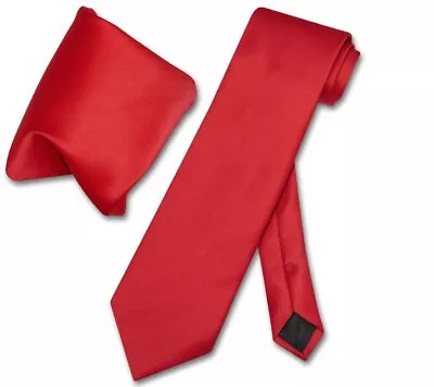 Vesuvio Napoli Solid RED Color NeckTie And Handkerchief Mens Neck Tie Set • $9.51