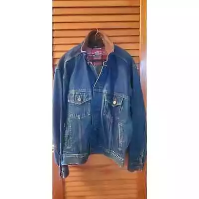 Vintage 90s Marlboro Country Store Jacket-Men Small Trucker-Leather Collar-Denim • $28