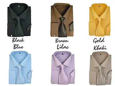 Men's Milano French Cuff Dress Shirt With Matching Tie And Handkerchief Set  27 • $19