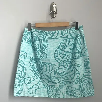 Lilly Pulitzer Skirt Size 14 Teal Vintage Tiger Print Blue Resort FREE SHIPPING • $19