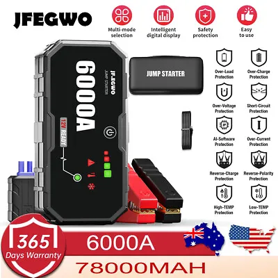 Portable 6000Amp Car Jump Starter 12V Pack Booster Charger Battery Power Bank • $159.79