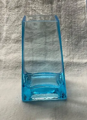 Vintage Aqua Glass Clear  4  Vase Unmarked Tapered Excellent Condition  • $12