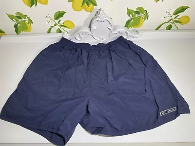 Vintage 90s Reebok Mens Sz  L Spell Out Above Shorts Blue Nylon Unlined • $10.24