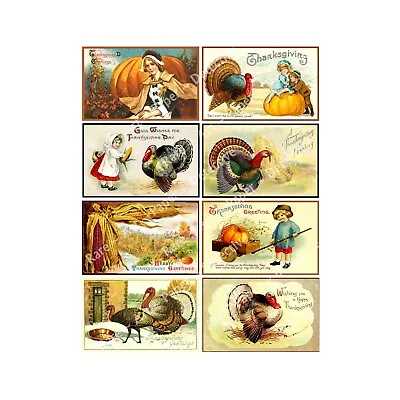 $8.54 • Buy Thanksgiving Day Stickers, 8 Holiday Postcard Style Sticker REPRODUCTIONS