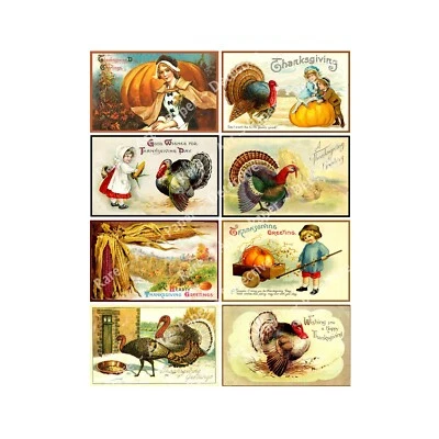 $8.54 • Buy Thanksgiving Day Stickers, 8 Holiday Postcard Style Sticker REPRODUCTIONS