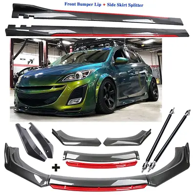 For Mazda 3 Mazdaspeed3 Carbon Fiber Front Bumper Lip Spoiler + Side Skirt Body • $159.99