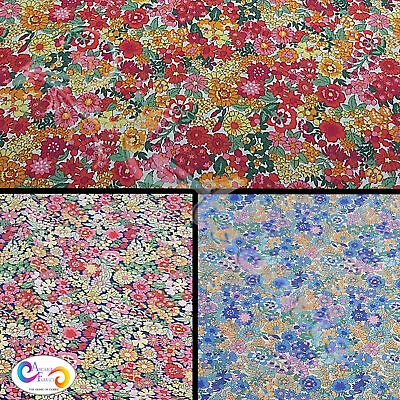 Cotton Poplin Floral Vintage Retro Fabric Dressmaking Japanese Printed 44  Wide  • £6.99