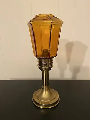 $22 • Buy Vintage Mason Candlelight Co. Brass Candlestick W/Amber Chimney 12”