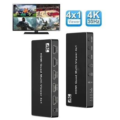 HDMI Multiviewer 4K HDMI Quad Multi-Viewer 4x1 HDMI Seamless Switcher Multiview  • $43.99