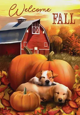 Welcome Fall Leaves Pumpkin Puppy Dog Farm Barn Mini Window Garden Yard Flag New • $8.97