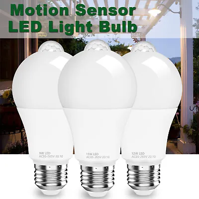 LED Motion Sensor Light Bulbs 50W 90W 120W 150W E26 A19 In/Outdoor Dusk To Dawn • $8.95